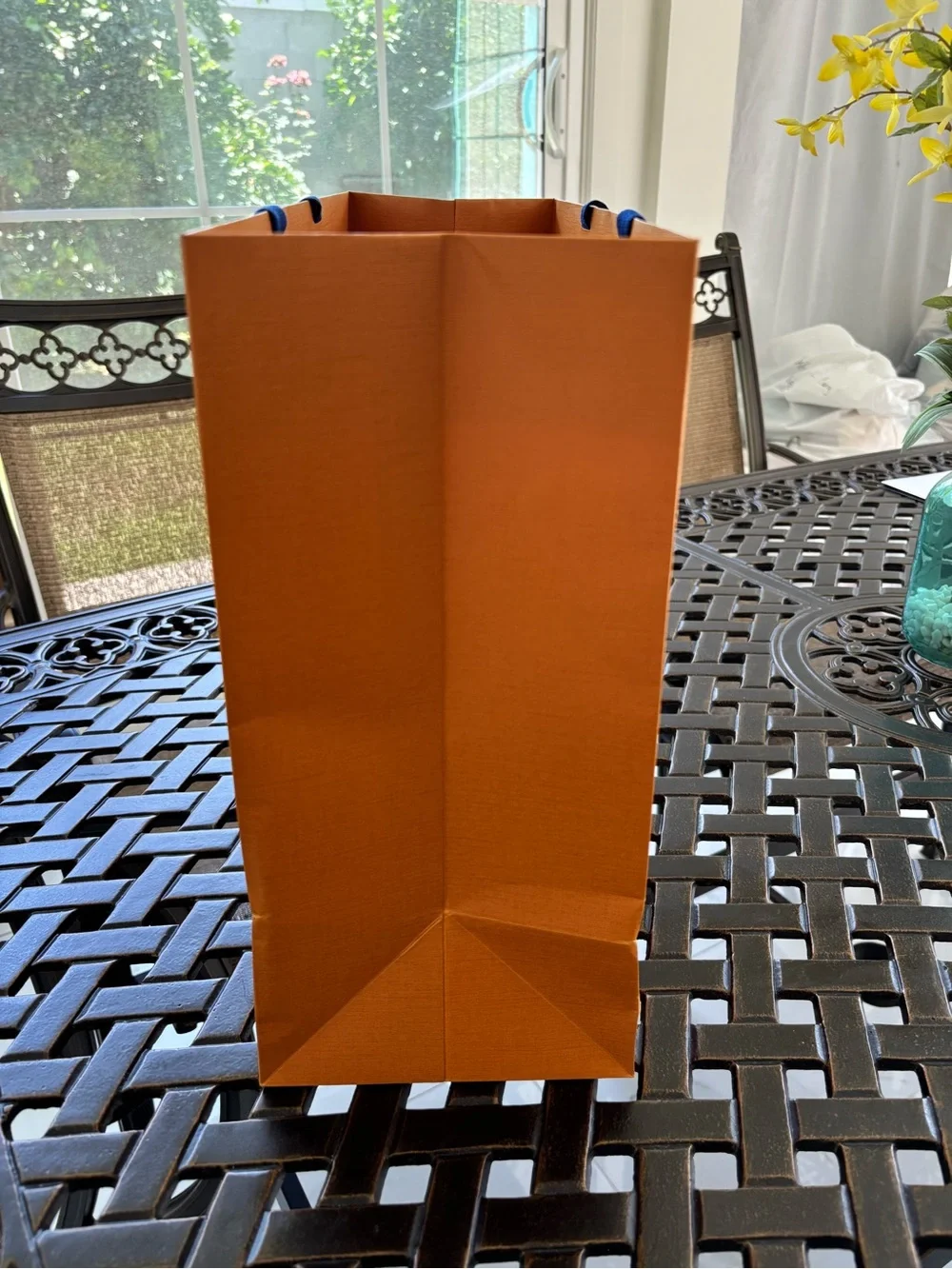 Louis Vuitton Orange Shopping Bag with Blue Handles